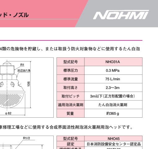 泡消火設備の機器 ヘッド・ノズル