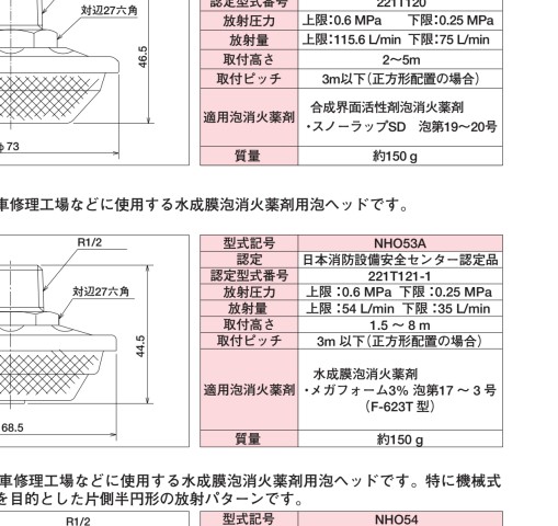 泡消火設備の機器 ヘッド・ノズル