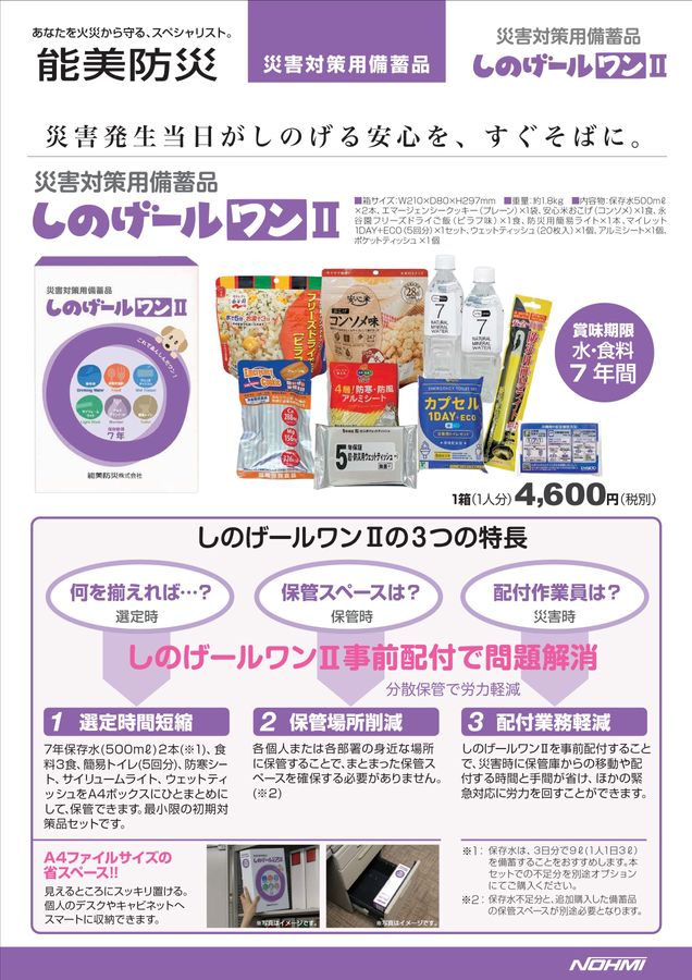 災害対策用備蓄品 しのげールワンⅡ
